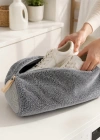 Miss Clean Ayakkabı Hurcu Gri Ayakkabı Yıkama Çantası Özel Mikrofiber Kumaş 600 gsm Fermuarlı Büyük Boy
