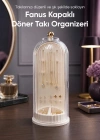 PM. Fanus Kapaklı Döner Takı Organizeri Çift Taraflı Şeffaf Küpe Kolye Yüzük Takı Düzenleyici Masaüstü Stand Takı organizer