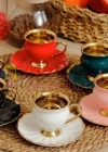 Gold Detaylı Renkli Lux Kahve Fincani