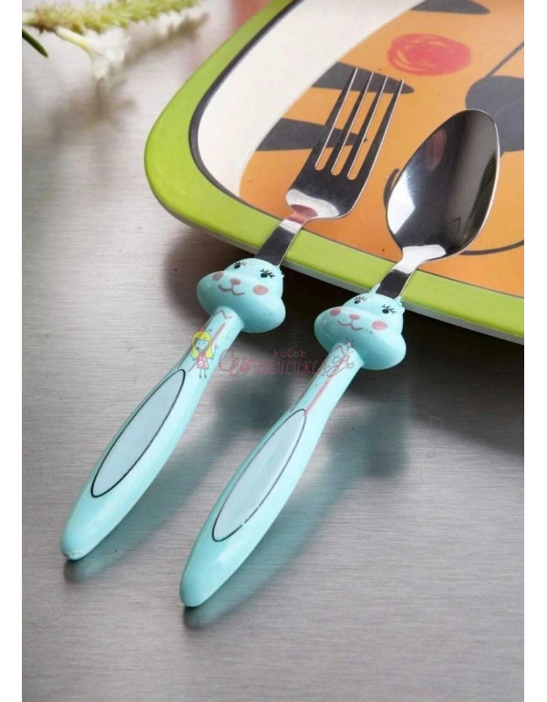 2 Li Hayvan Figürlü Bebek Kaşık Çatal Mama Seti