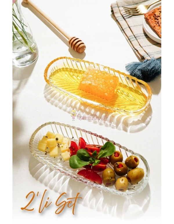 2li Küçük Cam Kayık Tabak