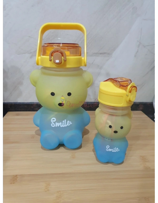 2’li Smile Ayıcık Model Su Matarası Yavrulu Su Şişesi Suluk