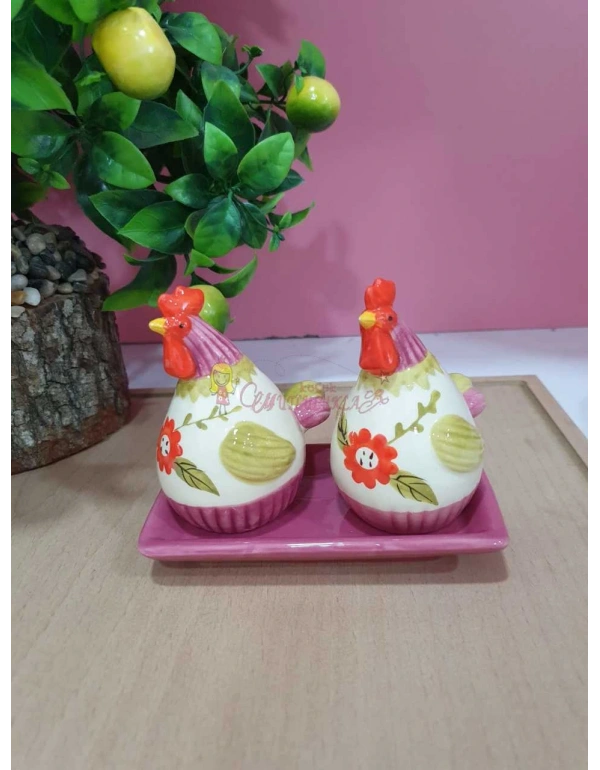 2Lİ STANDLI HOROZ FİGÜR TUZLUK