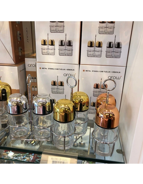 2Lİ STANDLI TUZLUK - BİBERLİK GOLD - ROSE - GUMUS - BRONZ