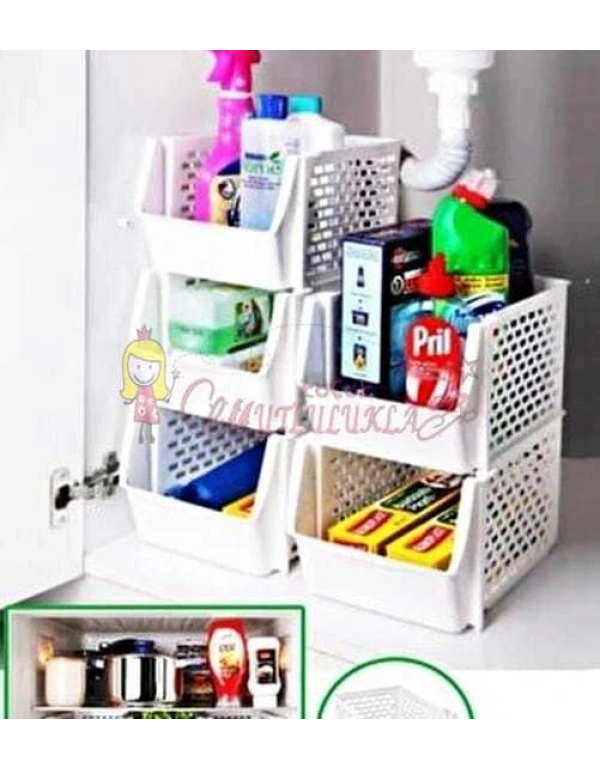 3 Adet Çok Amaçlı Geçmeli Katlı Ayarlanabilir Beyaz Renk Organizer