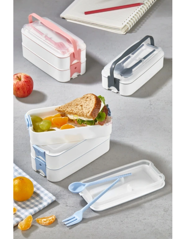 3 Katlı Taşınabilir Yemek Kabı – Lunch Box Diyet Beslenme Saklama Kabı Çatal Kaşıklı