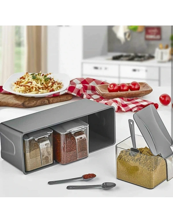 3LÜ HAZNELİ KASIKLI BAHARATLIK