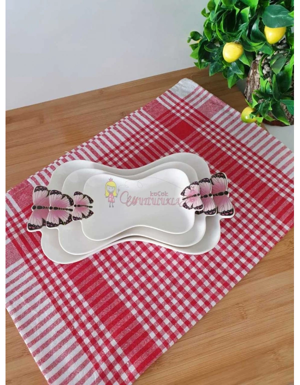 3lü Kelebek detay kayık tabak