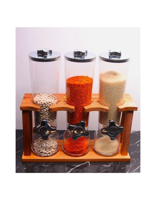 3lü Standlı Çok Amaçlı Akrilik Ölçek Kaplı Pratik Erzak Saklama Kabı