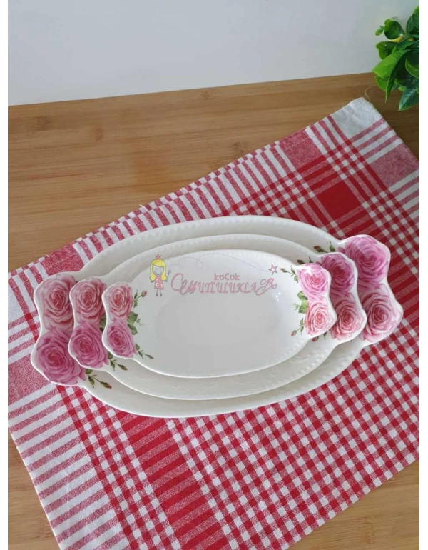 3lu cicekli salta kasesi kayık tabak derin