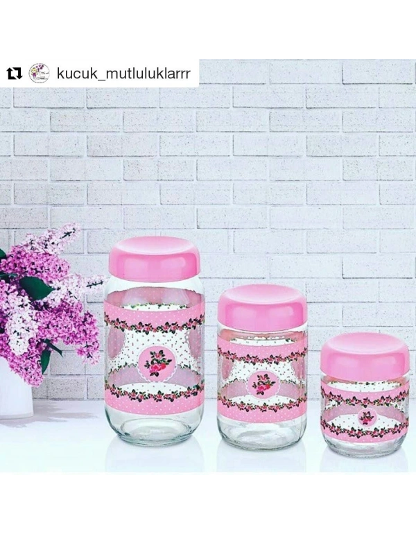 3LÜ GÜL DESENLİ KAVANOZ SET