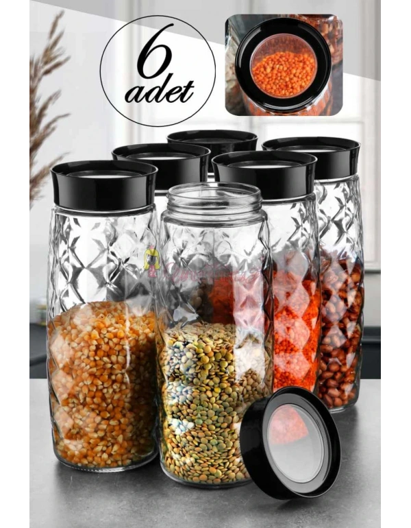 6 Adet Mega Boy Cam Kavanoz Seti 1600 Ml Baharat Etiketi Hediyeli