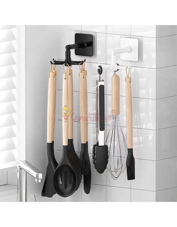 6 Kancalı Mutfak Banyo Askısı 360 Döner Kepçe Askılık Havlu Askı