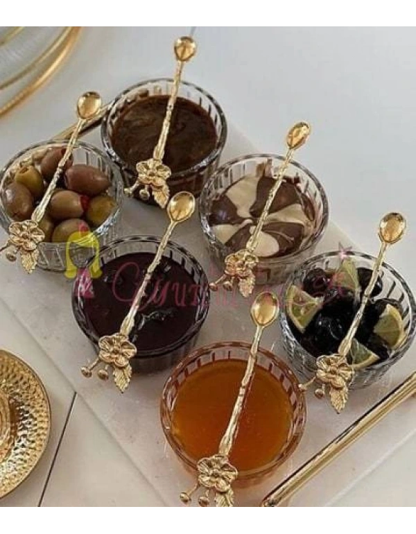 6 Kişilik Lüx Çay Kaşığı Gold / Gümüş Japon Gülü 