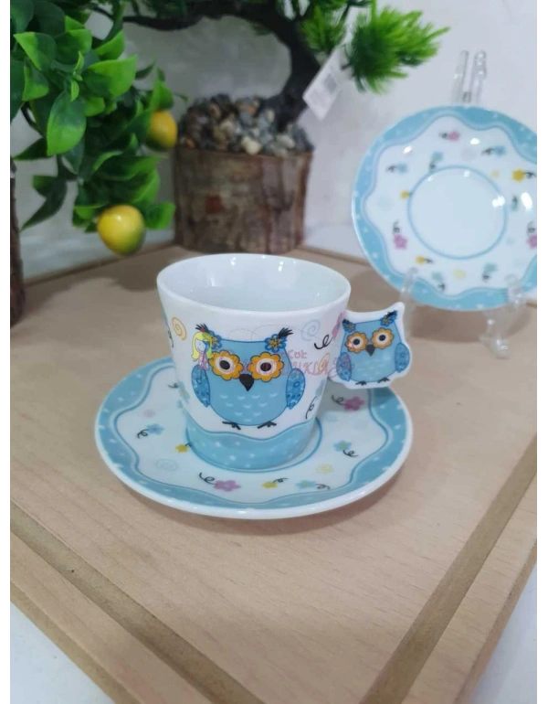 6LI FİNCAN TAKIMI BAYKUŞ DESENLİ