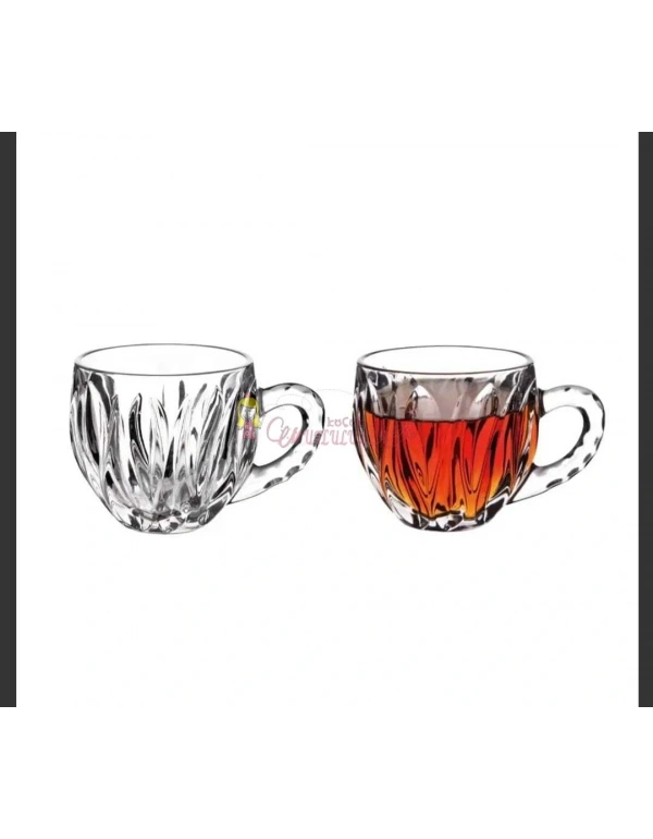 6Lı Lüx Kristal Kulplu Bardak Saplı Çay Bardağı Fincanı Seti