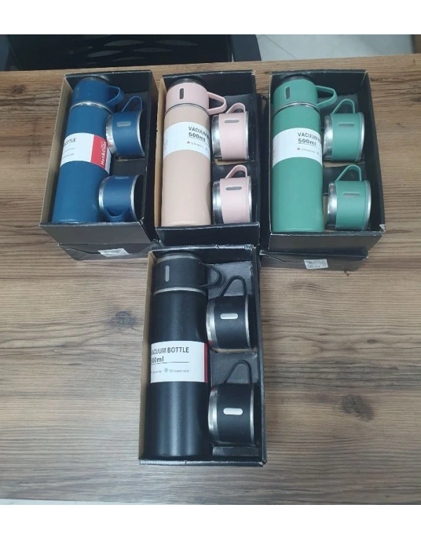 Paslanmaz Çelik 3 Bardaklı Termos Mint Yeşili