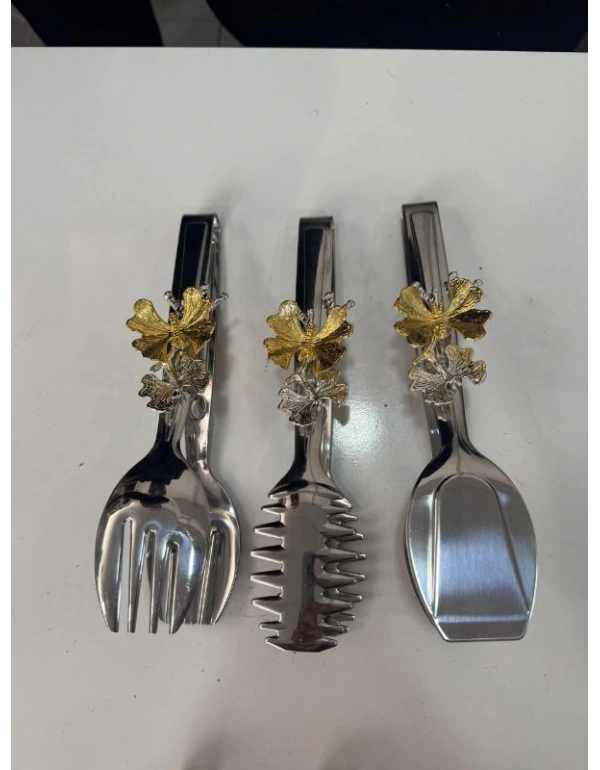 3Lü Gümüş Maşa Seti Kelebek Dekor