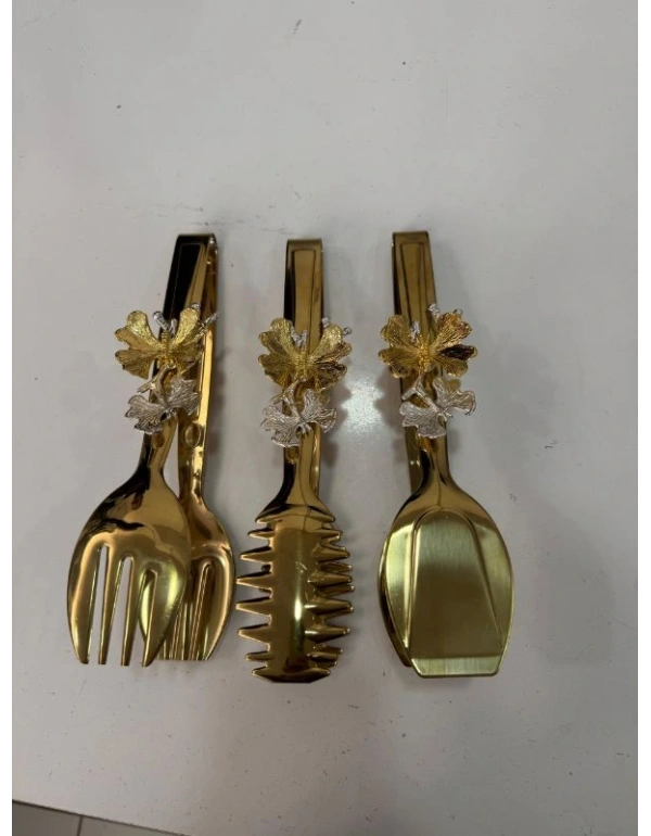 3Lü Gold Maşa Seti Kelebek Dekor
