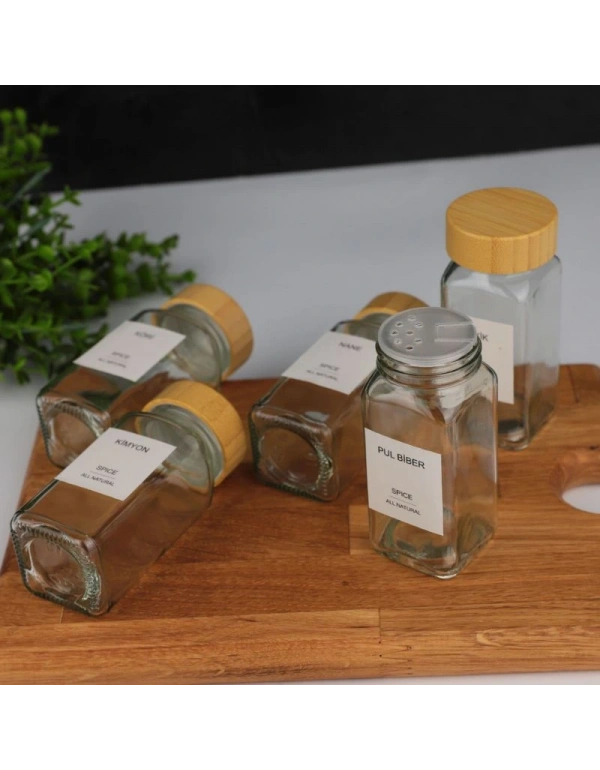 Tuzluk Bambu Kapak Baharatlık 6Lı
