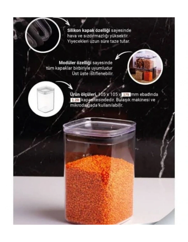 Kare Şeffaf Erzak Kabı Büyük Boy 1400 Ml