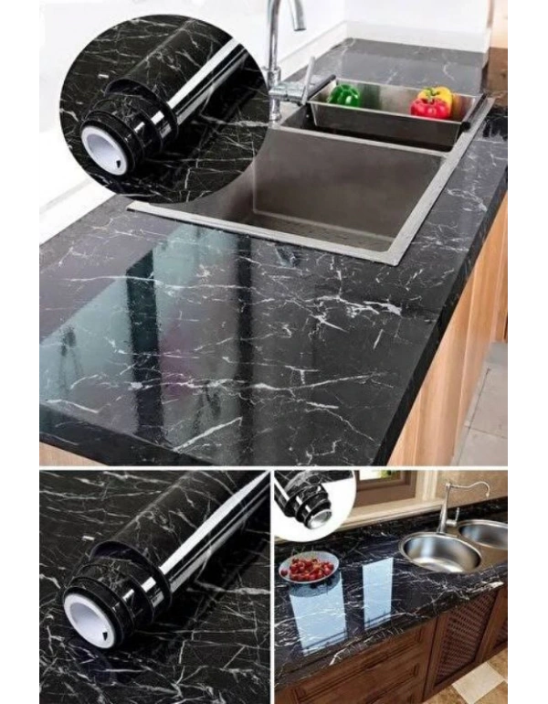Siyah Yapışkanlı Silinebilir Mutfak Tezgah Folyosu 5M X 60Cm