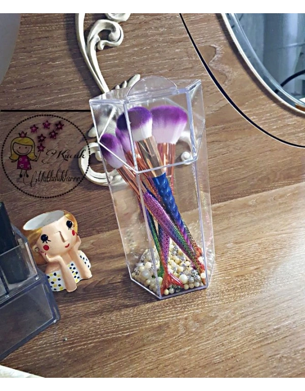 Kapaklı Akrilik Kozmetik Fırça Organizatörü