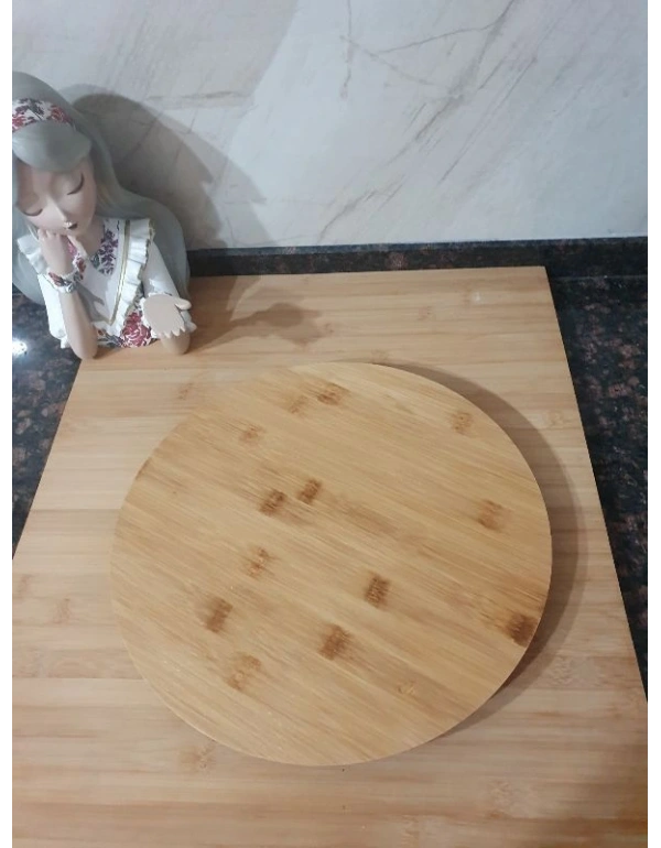 Yuvarlak Dönerli Bambu Sunum Tabağı Pizza Tahtası