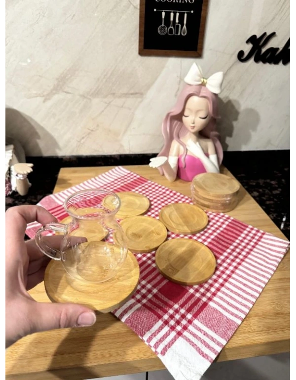 6Lı Bambu Çay Tabağı Yuvarlak