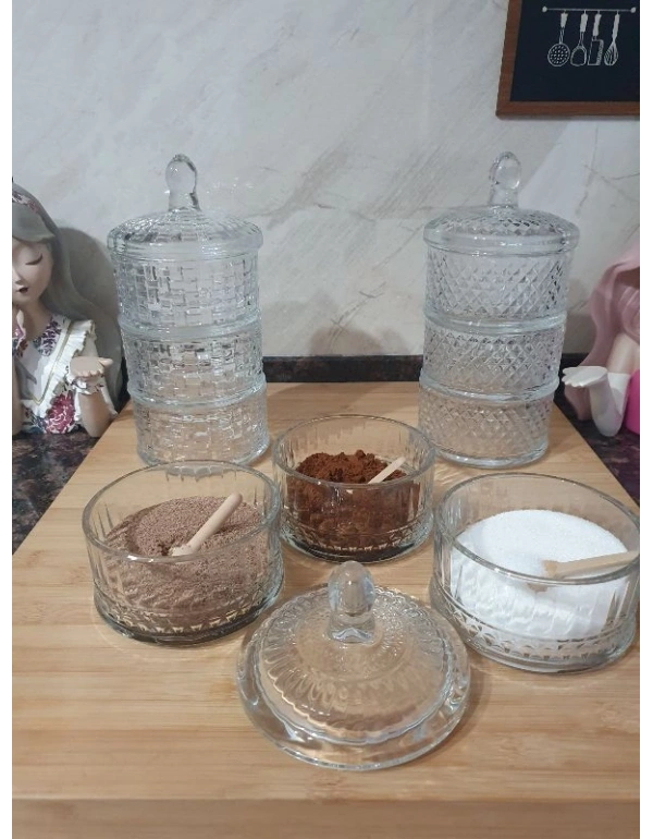 3 Katlı Cam Sunumluk Drajelik El Yapımı