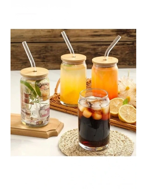 Bambu Kapak Meşrubat Pipetli Bardak