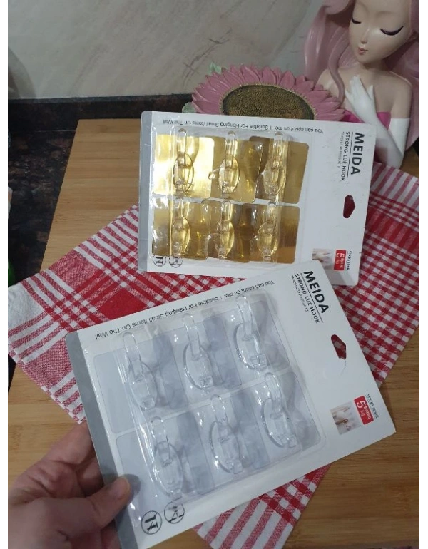 6Lı Yapışkanlı Duvar Askı Gümüş Şeffaf