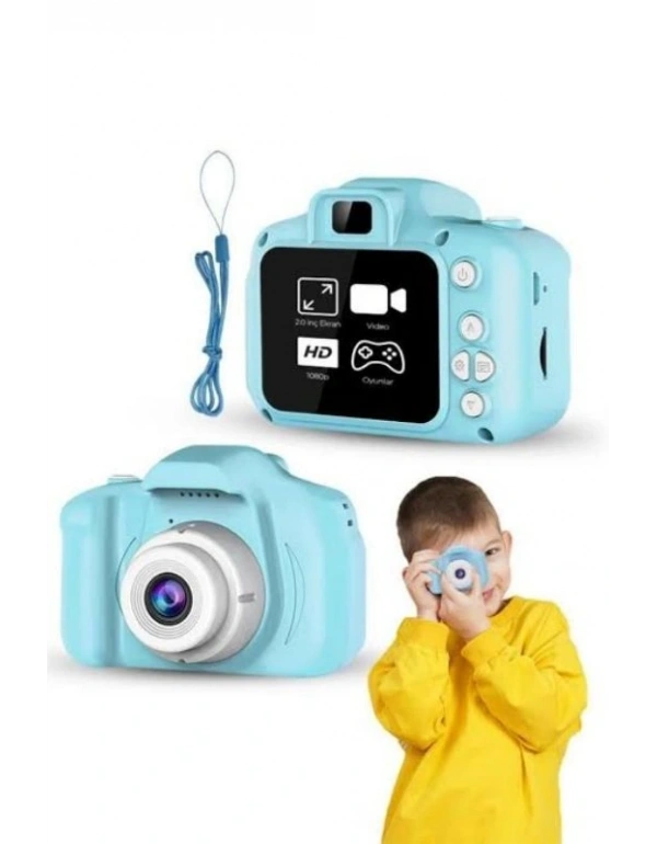 Dijital Oyunlu Çocuk Fotoğraf Makinesi Mavi