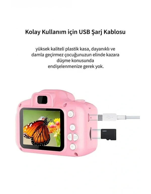 Dijital Oyunlu Çocuk Fotoğraf Makinesi Pembe