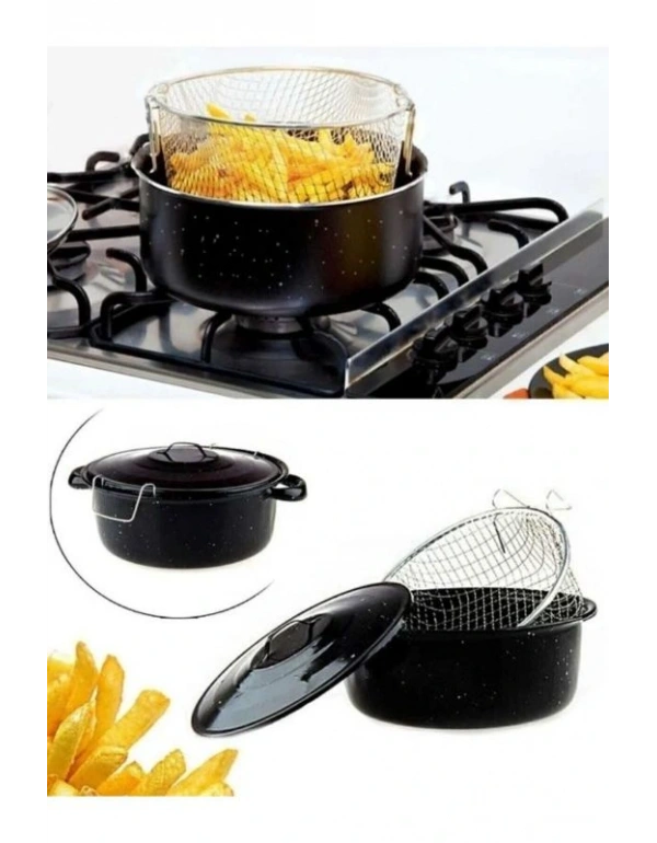 Kapaklı Emaye Kızartma Tenceresi 24 Cm Eko