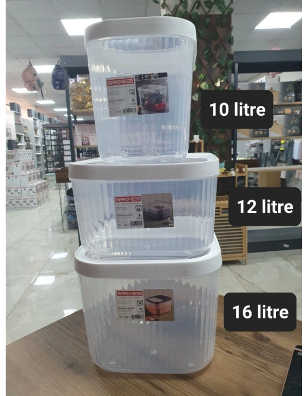 16 Litre Çizgili Sürgülü Saklama Kabı Erzak Kayar Kapaklı