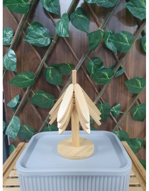 MR 3Lü Standlı  Katlanır Ahşap Bambu Nihale