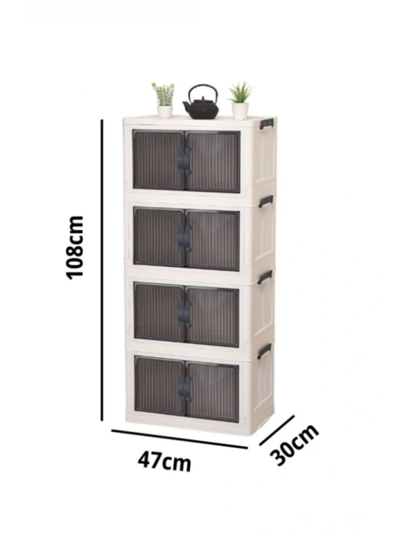 4 Katlı Portatif Dolap Çok Amaçlı Kapaklı Portatif İstiflenebilir Kiler Dolabı
