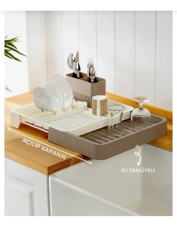 Brns Sürgülü Bulaşıklık Tabaklık Krem Bej