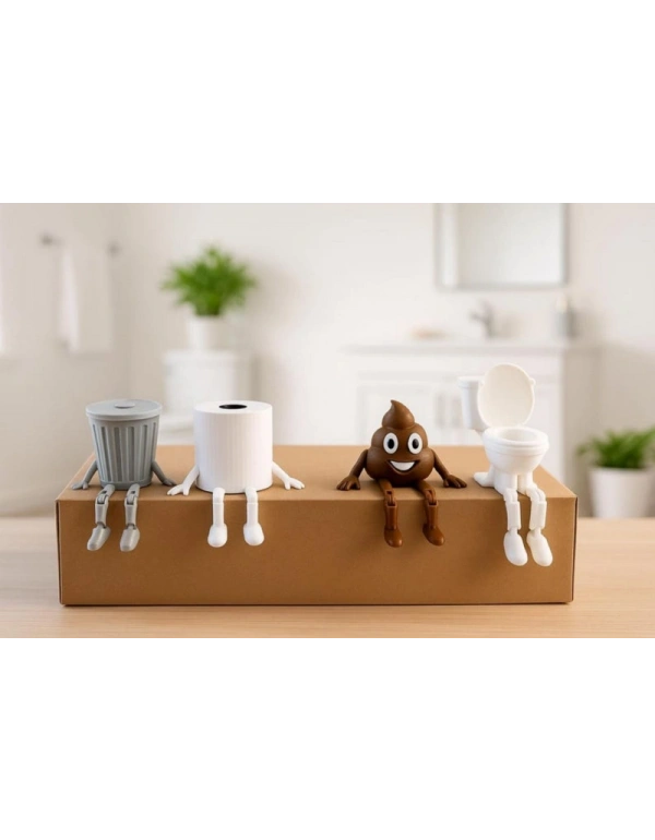 Sevimli Oturan Biblo Figürler 4Lü Dekoratif Banyo Seti