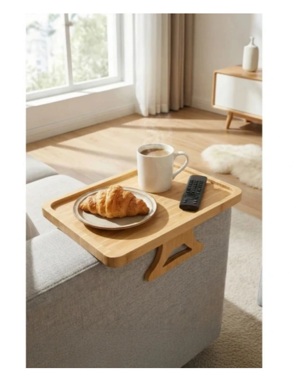 D. Bambu Koltuk Kenarı Tepsisi Ayaklı Dikdörtgen 23 x 33 cm