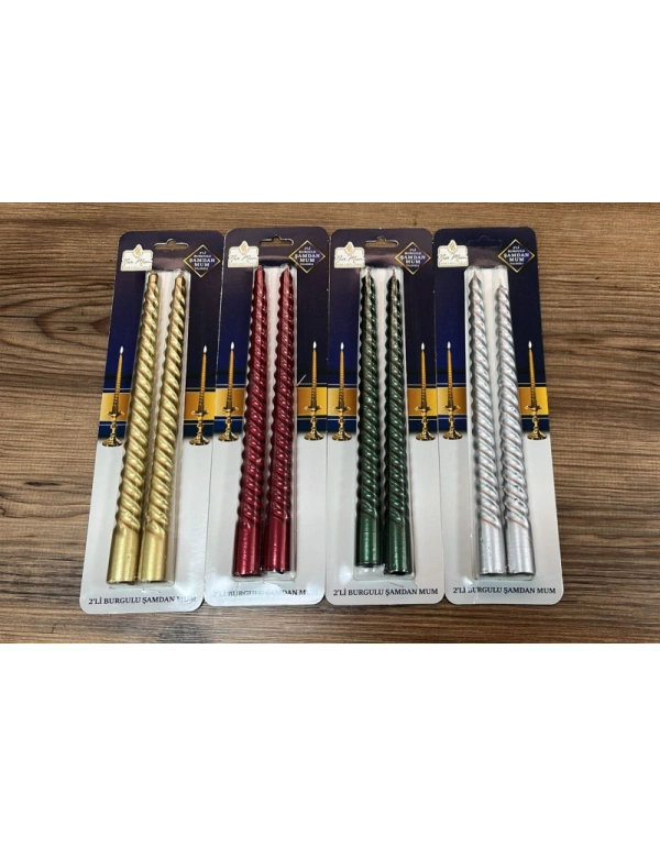 2Li 26 Cm Yaldızlı Burgulu Şamdan Mum