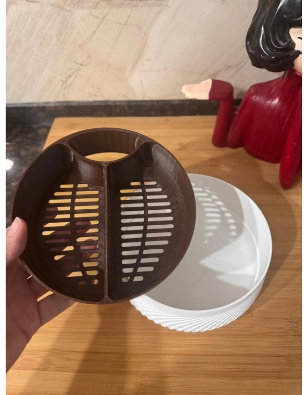 Km Group İki Bölmeli Kahverengi Beyaz Çerez Kuruyemiş Tabağı 16,50 x 8 Cm