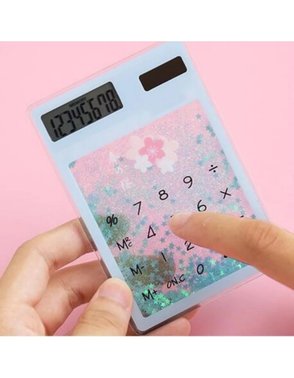 D. Renkli Sulu Simli Figürli Hesap Makinesi  12 x 8 x 1 cm İnce