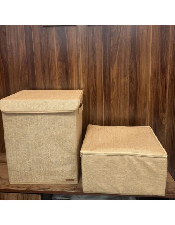 P. Orta Boy Jüt Kumaş Fermuarlı Deri Saplı Baza Altı Dolap İçi Destekli Hurç  35x42x23 cm