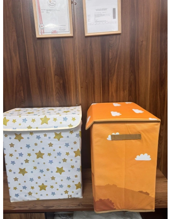 P. Ayı Model Çok Amaçlı Kapaklı Oyuncak Çamaşır Saklama Kutusu Katlanır Düzenleyici 30x40x50 cm