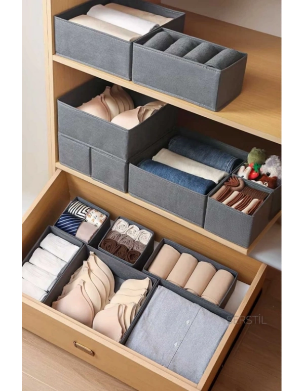 P. 4Lü Antrasit Çekmece İçi Organizer Kutu Düzenleyici Sepet Seti