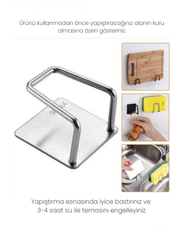 Krom Yapışkanlı Bulaşık Sünger Tutucu Evye Düzenleyici Süngerlik 5 x 5 Cm