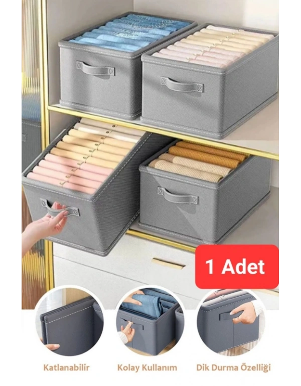 P. Açık Gri Tela Dolap İçi Düzenleyici Kutu Organızer ( 1 ADET) 45x25x20 CM