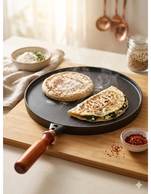 Chefiora Marka Döküm Titanyum Kaplama Bazlama Gözleme Tavası Çift Taraflı Vernik Saplı 36 Cm